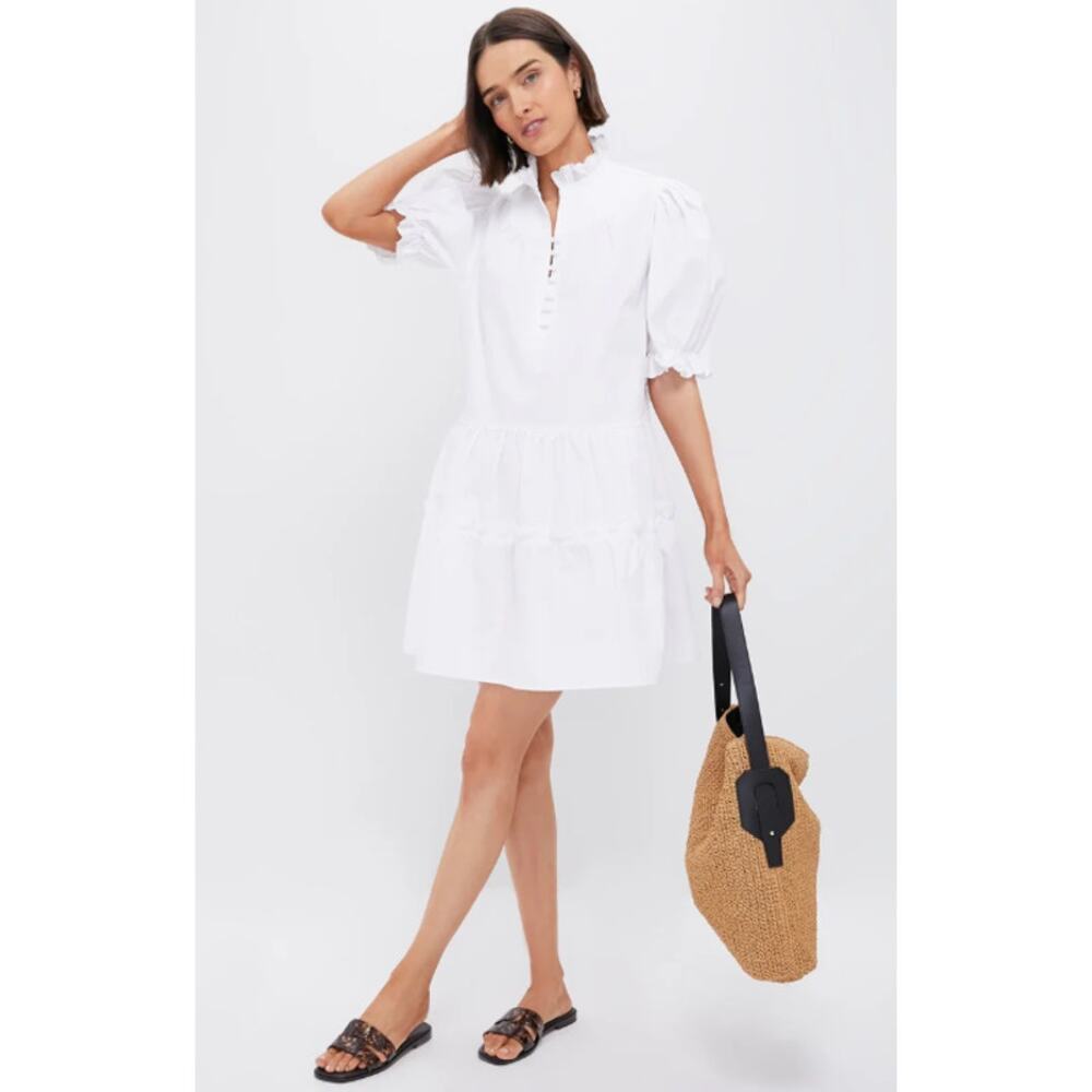 Tuckernuck Pomander Place XXL White Selena Tiered Mini Dress Short Puff Sleeves